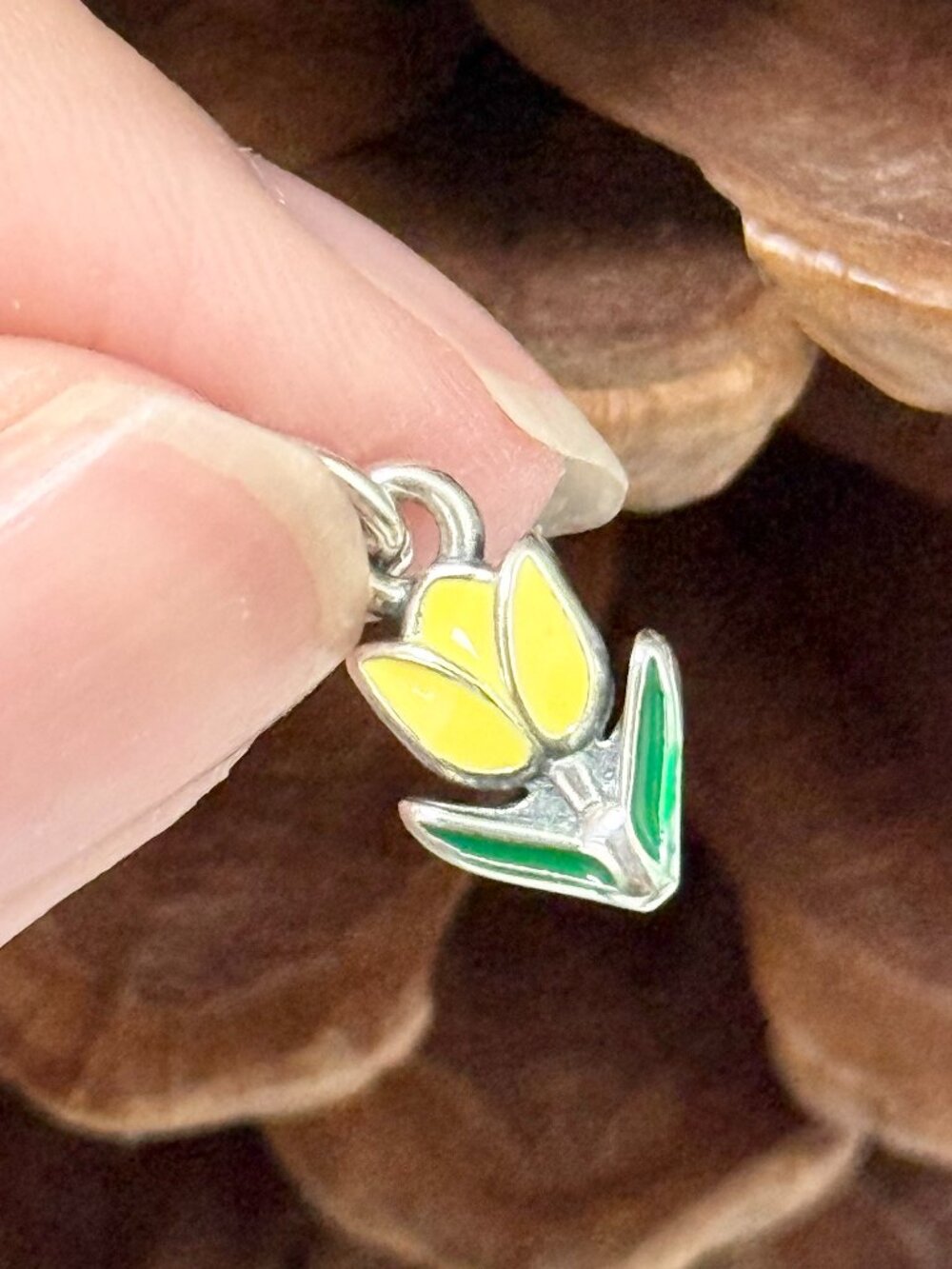 Enamel Mini Tulip Charm Yellow 925 Sterling Silver Charm